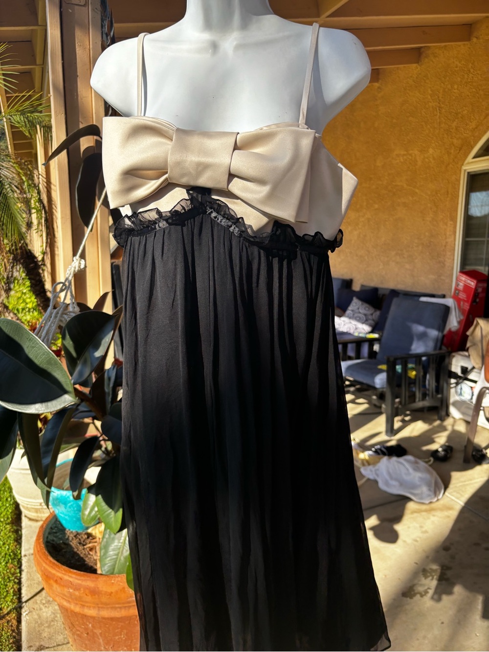 Betsey Johnson Black Maxi Skirt with Cream Bow Bodice